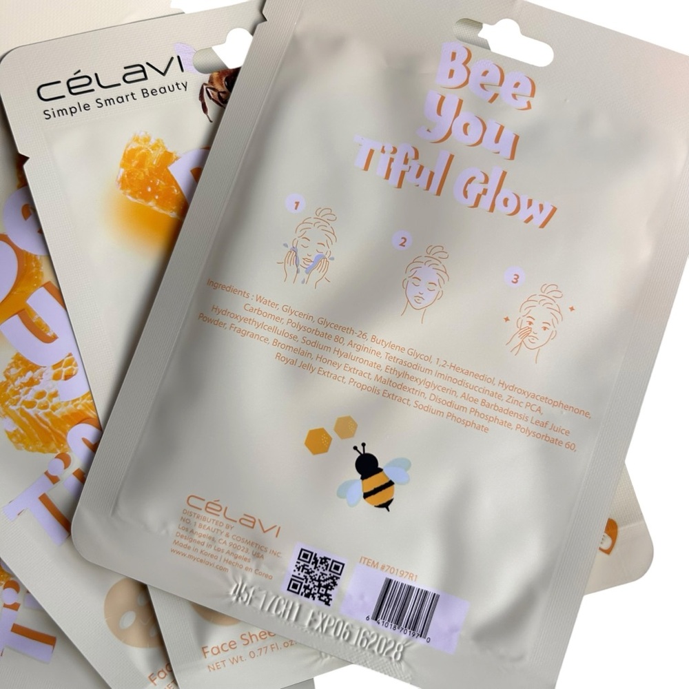 5 Celavi Bee You Tiful Glow Nourishing Face Masks Soothing S Korean Set NEW PC - Picture 4 of 5